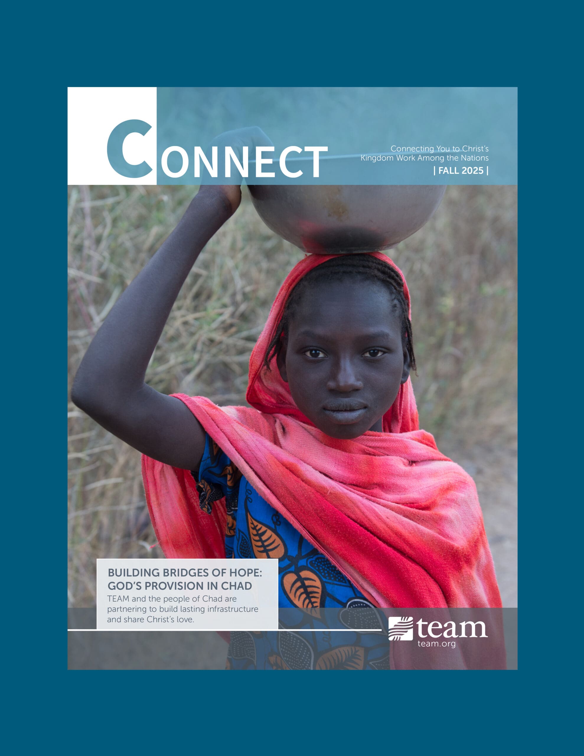 Connect Cover for Fall 2025 with a girl carrying water