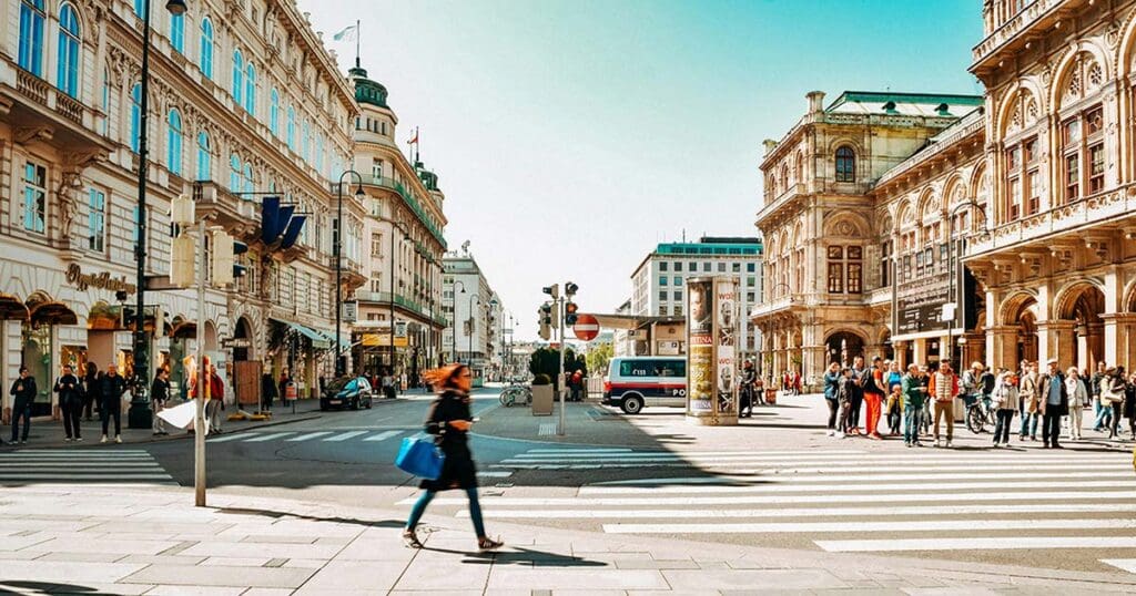 woman walking down the street to illustrate woman on short term mission trip to Austria